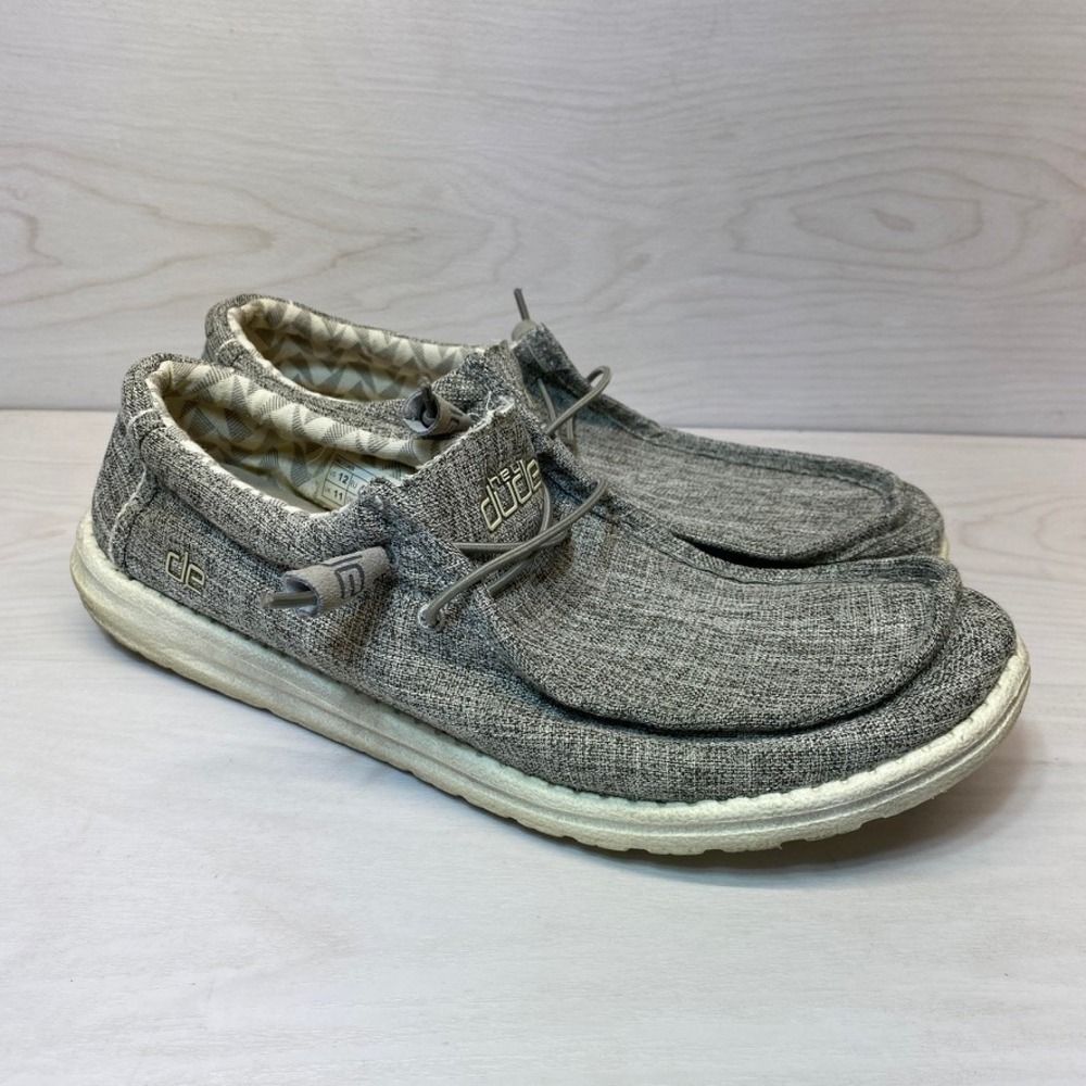 Hey Dude Mens 12 Wally Linen Loafers Iron Grey Casual Slip On Shoes 110793901